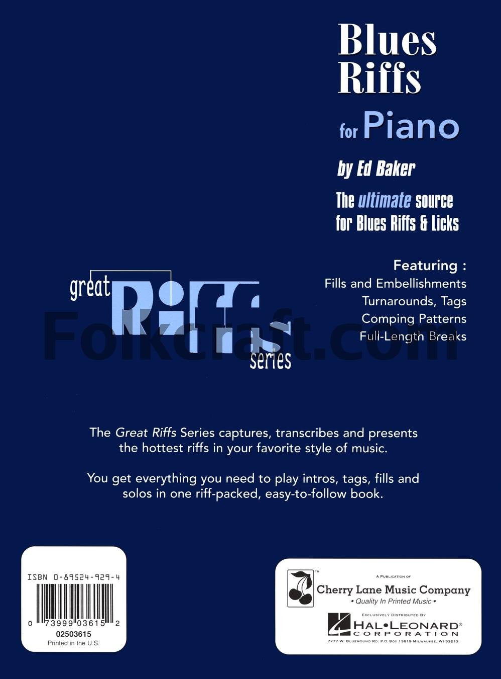 Blues Riffs for Piano Book/Online Audio,Used