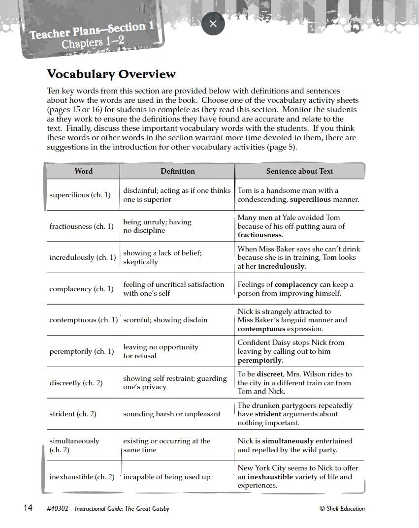 The Great Gatsby: An Instructional Guide for Literature Novel Study Guide for High School Literature with Close Reading and Wr,Used