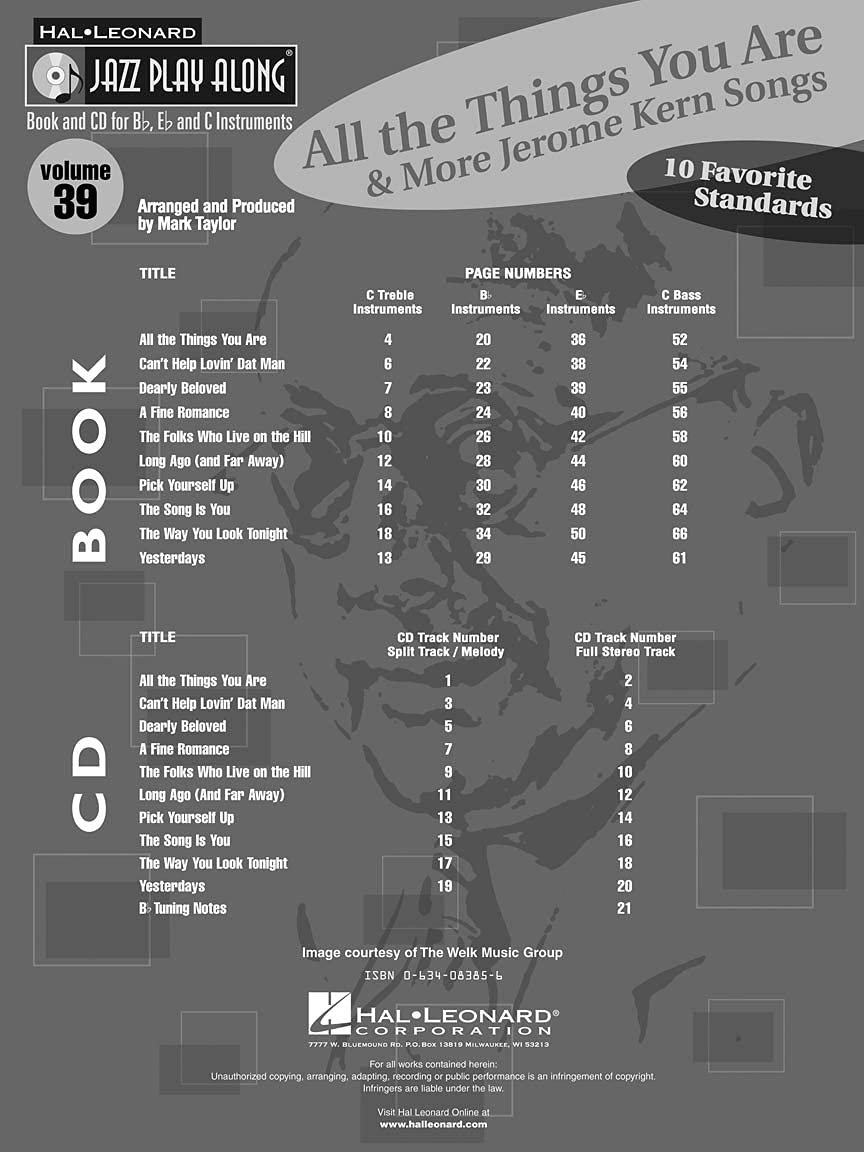 All the Things You Are & More: Jerome Kern Songs: Jazz PlayAlong Volume 39 (Jazz Playalong Series),New