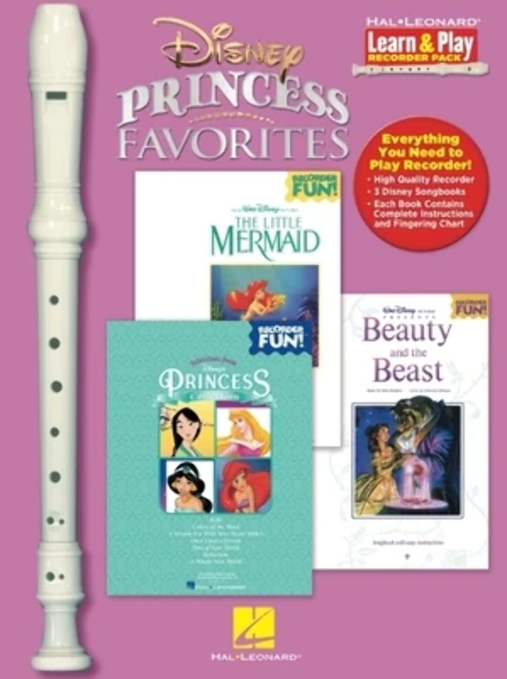 Hal Leonard 102842 Disney Princess Favorites with Little Mermaid/Beauty and The Beast/Princess Learn And Play Recorder Pack Bo,Used