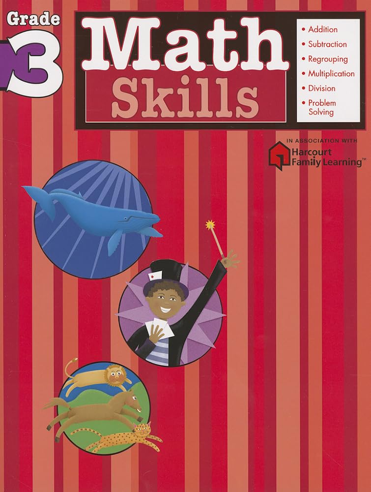 Math Skills: Grade 3 (Flash Kids Harcourt Family Learning),Used