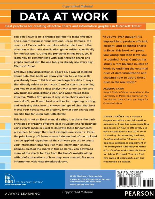 Data at Work: Best practices for creating effective charts and information graphics in Microsoft Excel (Voices That Matter),Used