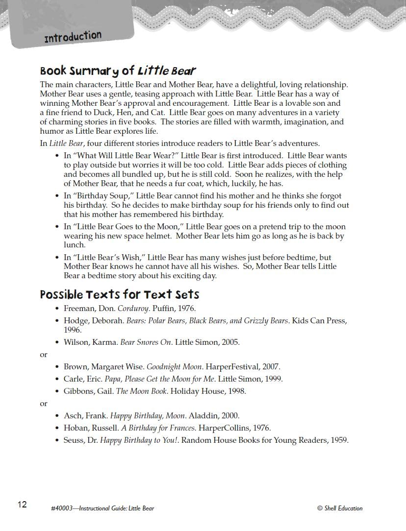 Little Bear: An Instructional Guide for Literature  Novel Study Guide for Elementary School Literature with Close Reading and W,Used