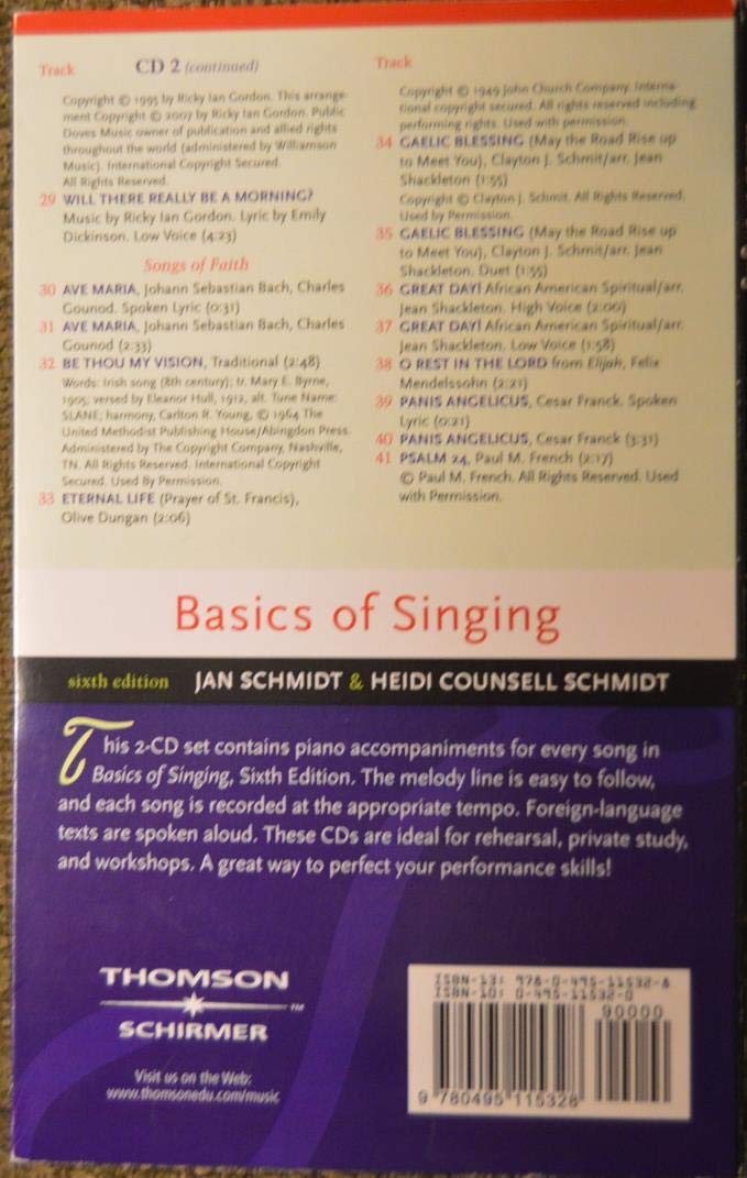 2 CD Set for Schmidt/Counsell Schmidt's Basics of Singing, 6th,Used