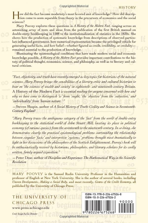 A History Of The Modern Fact: Problems Of Knowledge In The Sciences Of Wealth And Society,New