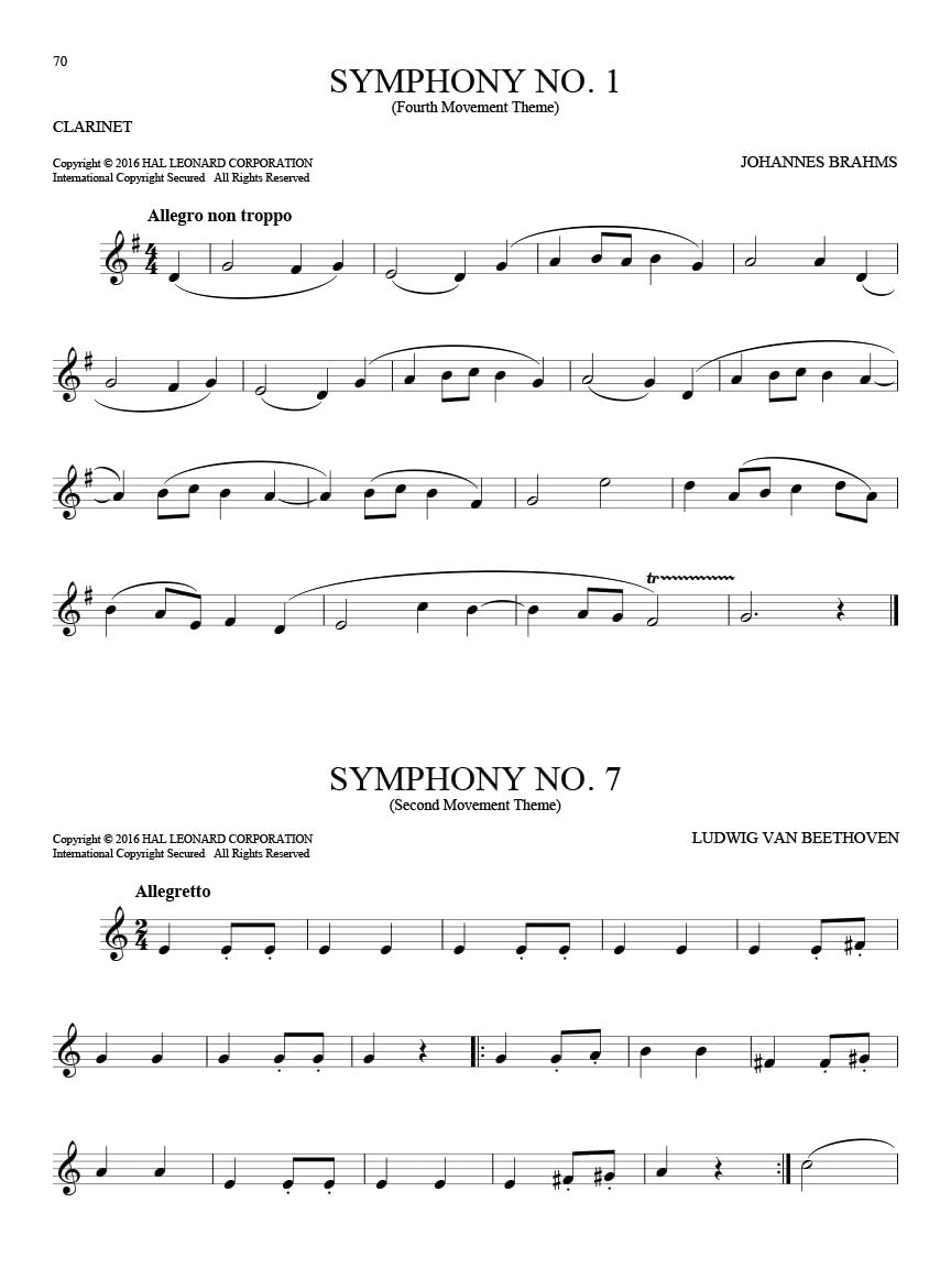 101 Classical Themes for Clarinet Instrumental Sheet Music Songbook Hal Leonard Clarinet Solo Collection Includes Works by Be,New
