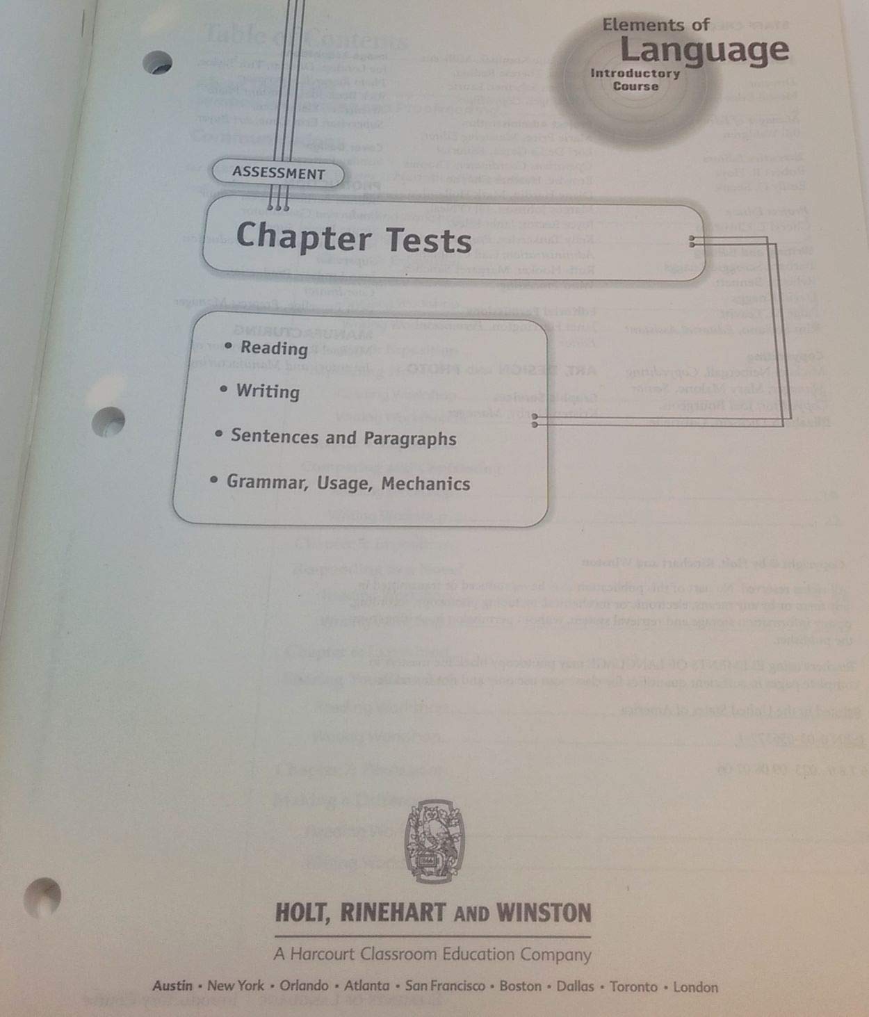Chapter Tests: Elements of Language Introductory Course,Used