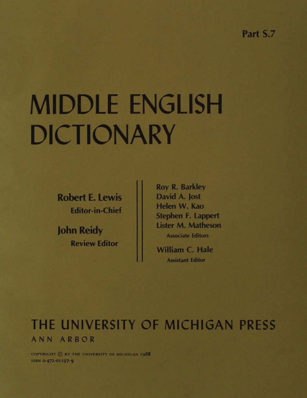 Middle English Dictionary (Volume S.7)