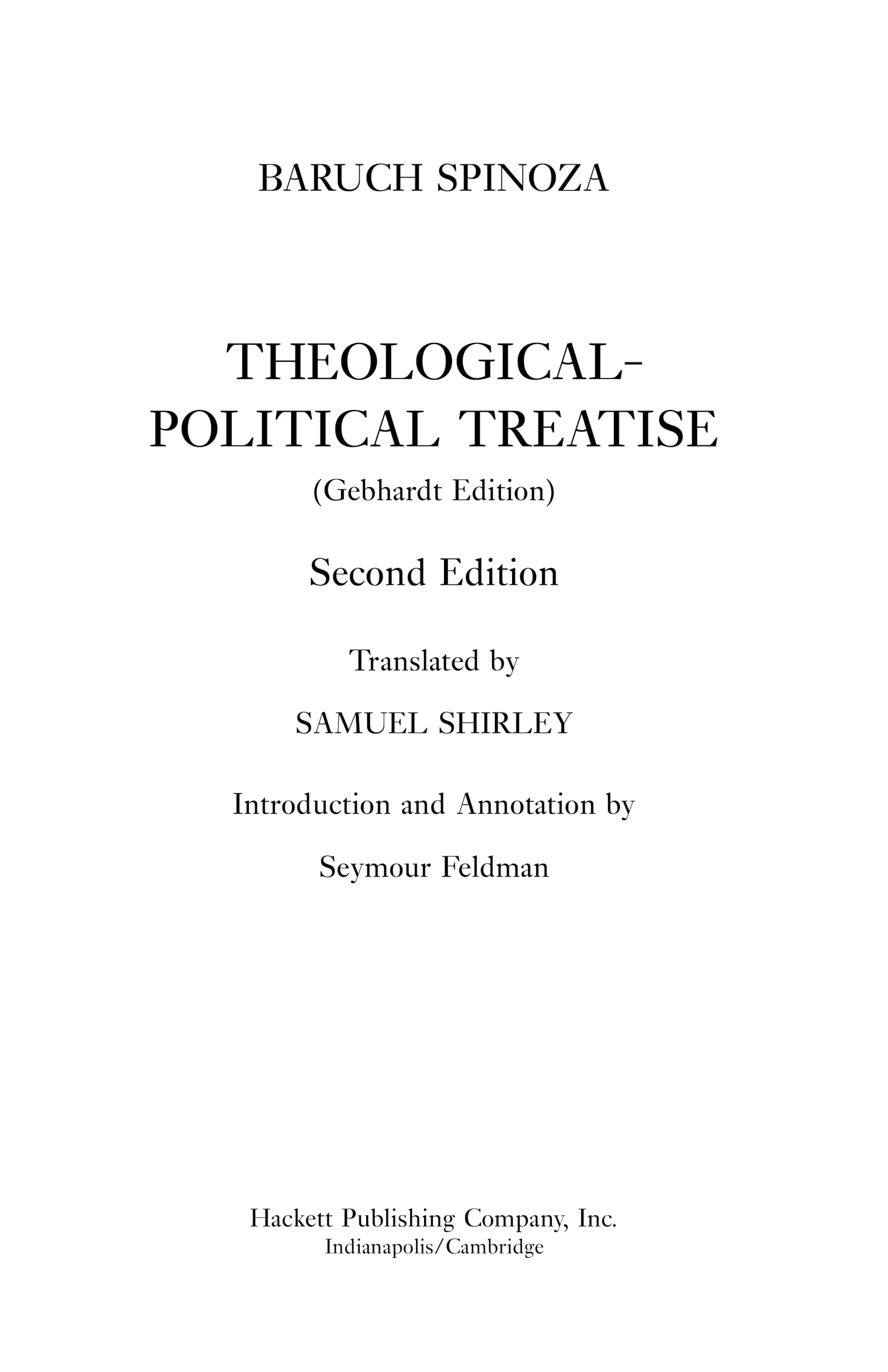 Theologicalpolitical Treatise (Hackett Classics),Used