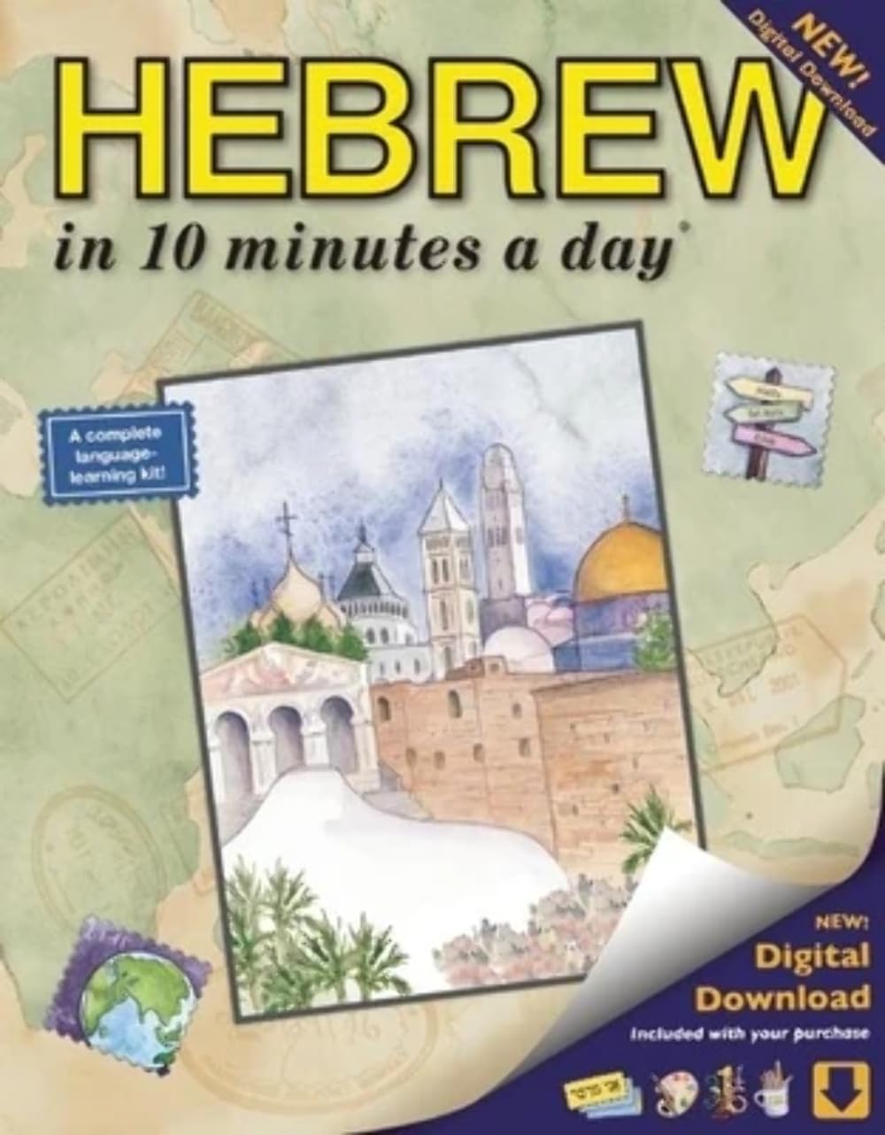 HEBREW in 10 minutes a day: Language course for beginning and advanced study. Includes Workbook, Flash Cards, Sticky Labels, Men,Used