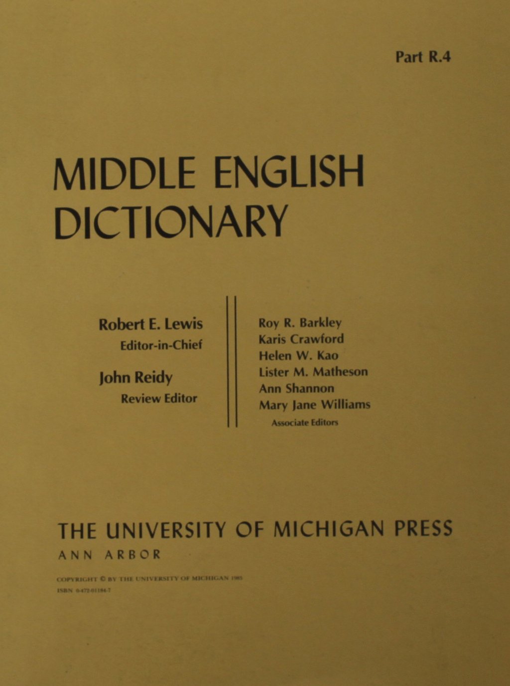 Middle English Dictionary (Volume R.4),Used