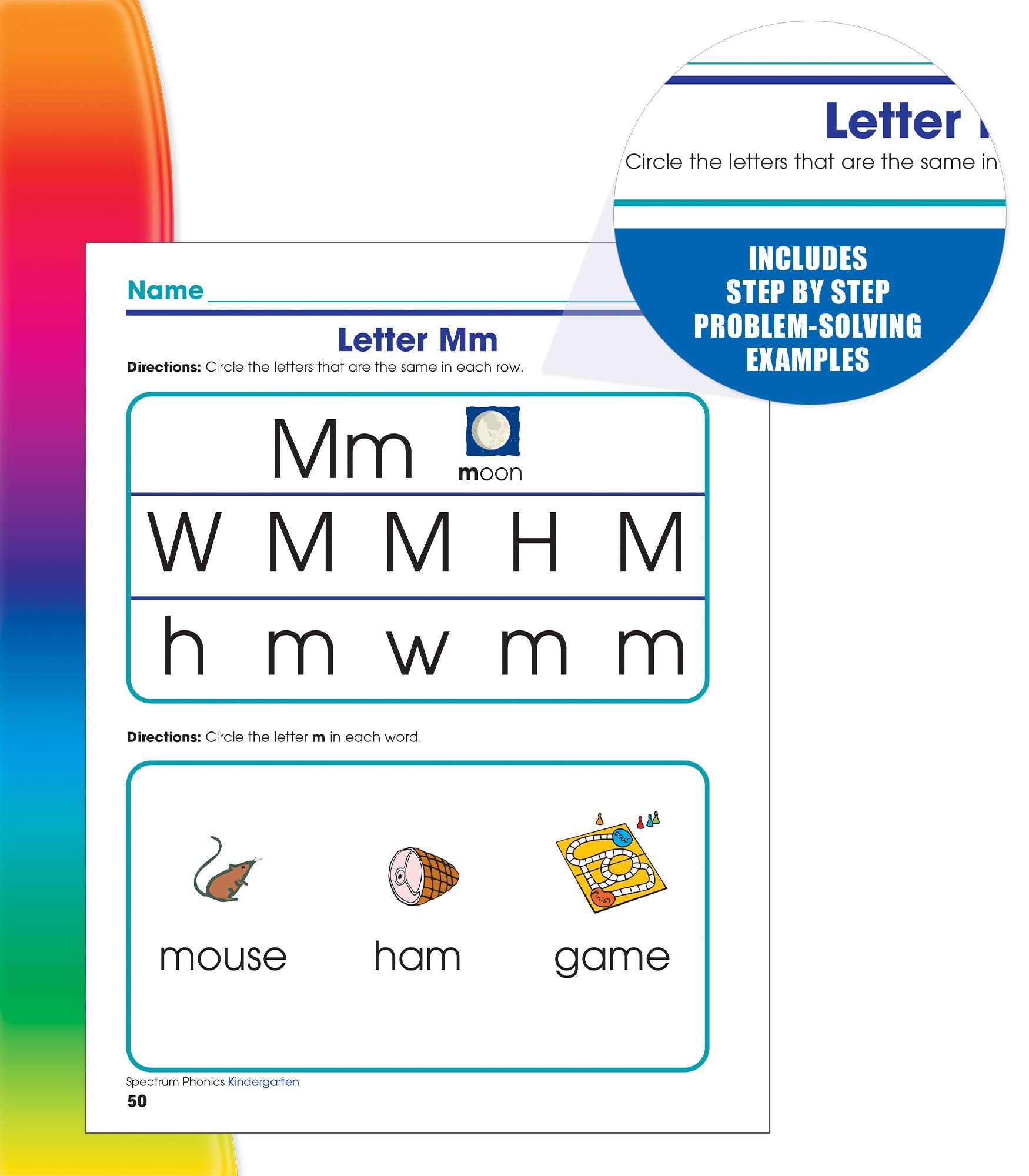 Spectrum Kindergarten Phonics Workbook, Activity Book Ages 46 Covering Alphabet Letter Recognition, Vowels, Sight Words, and Mo,New