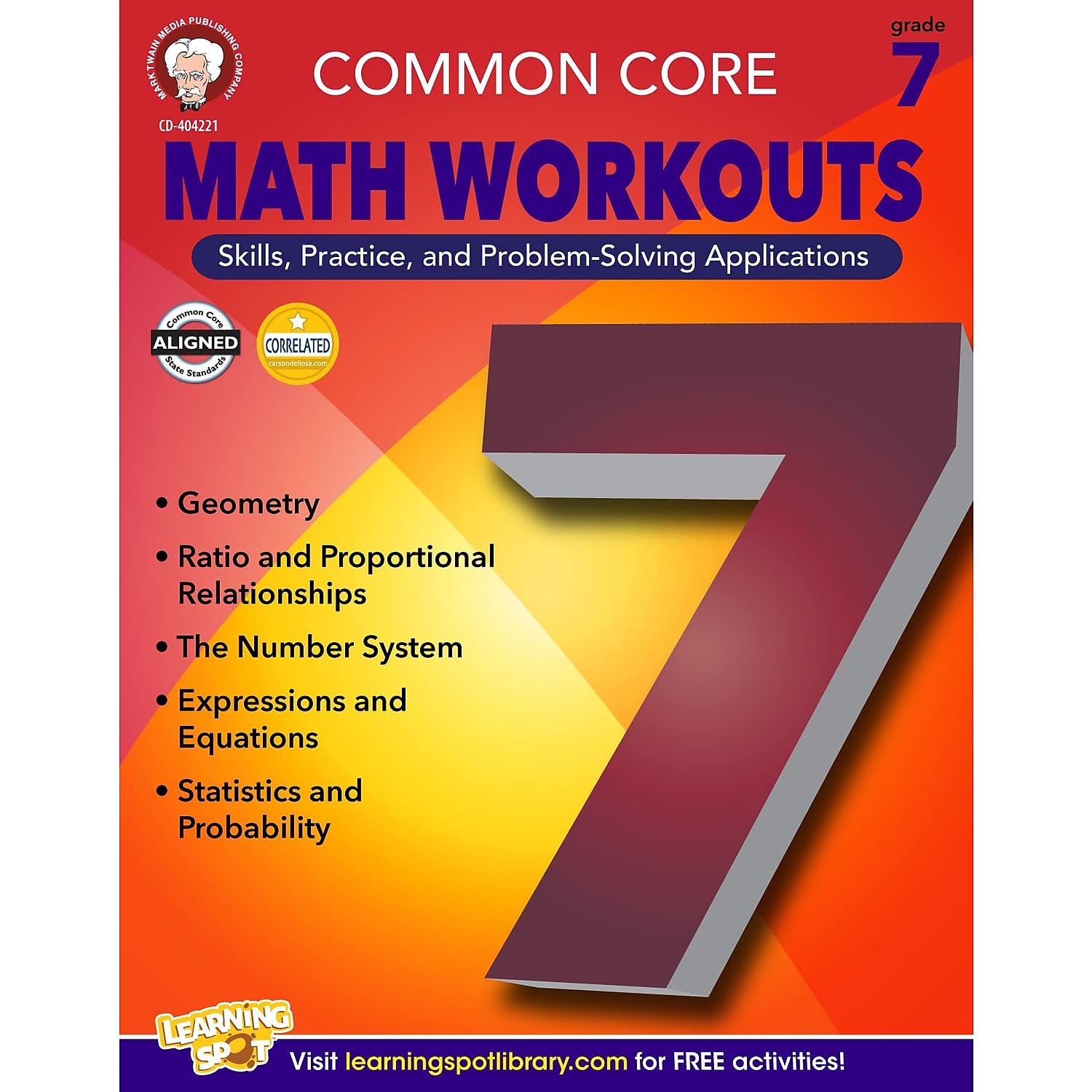 Mark Twain Media Common Core Math Workouts Workbook 7th Grade, 64pgs,Used