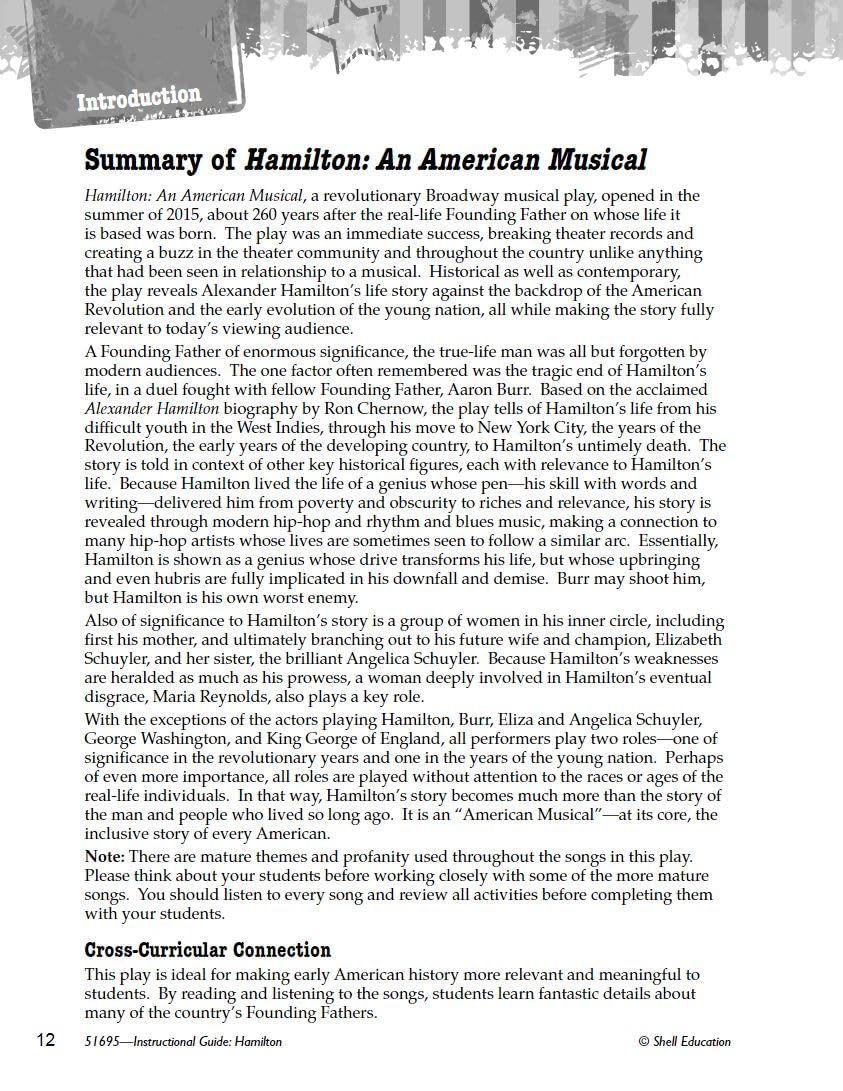 Hamilton: An American Musical An Instructional Guide for Literature Novel Study Guide for 6th12th Grade Literature with Clo,Used