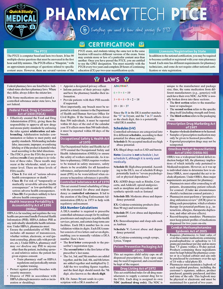 Pharmacy Technician Ptce Quickstudy Laminated Reference Guide (Quickstudy Medical)