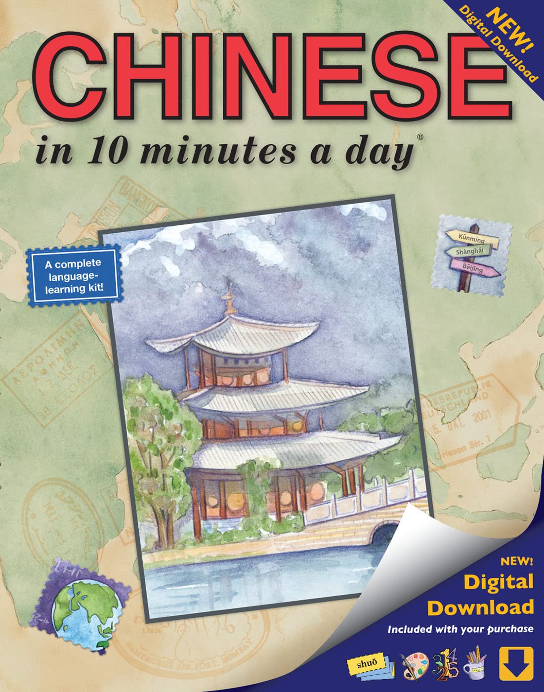 CHINESE in 10 minutes a day: Language course for beginning and advanced study. Includes Workbook, Flash Cards, Sticky Labels, Me,Used