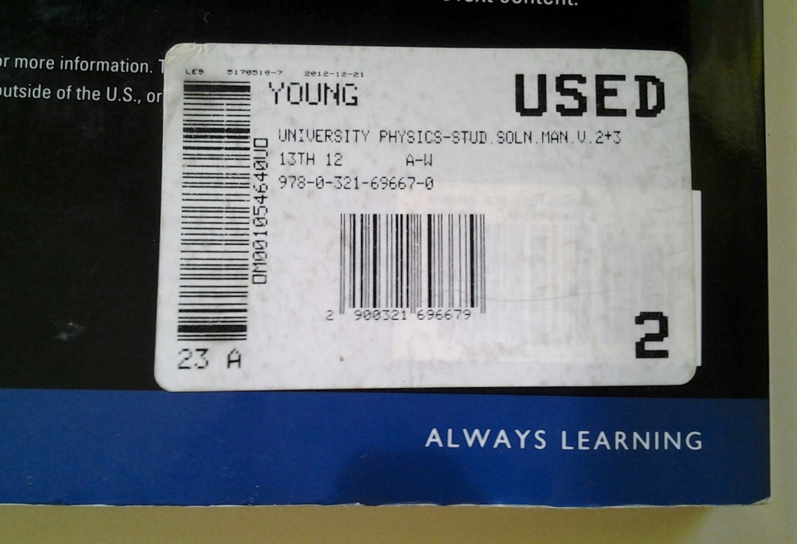 Student Solutions Manual for University Physics Volumes 2 and 3 (chs. 2144),Used