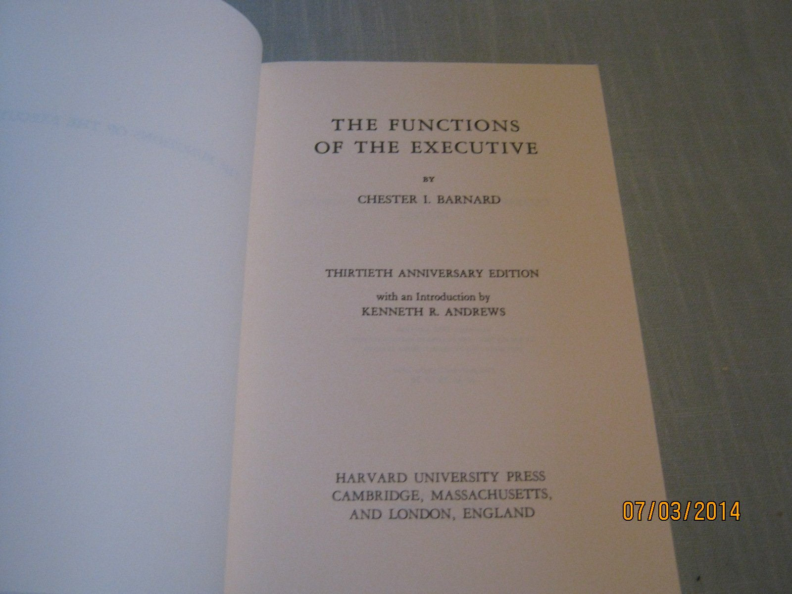 The Functions of the Executive: Thirtieth Anniversary Edition,Used