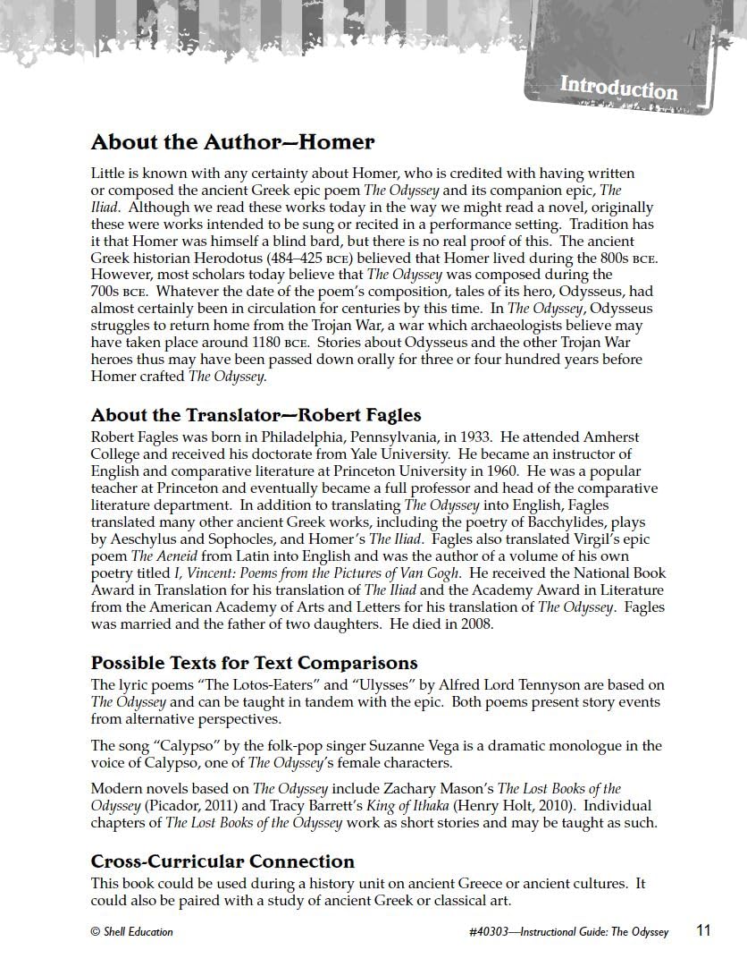 The Odyssey: An Instructional Guide for Literature Novel Study Guide for High School Literature with Close Reading and Writing,Used