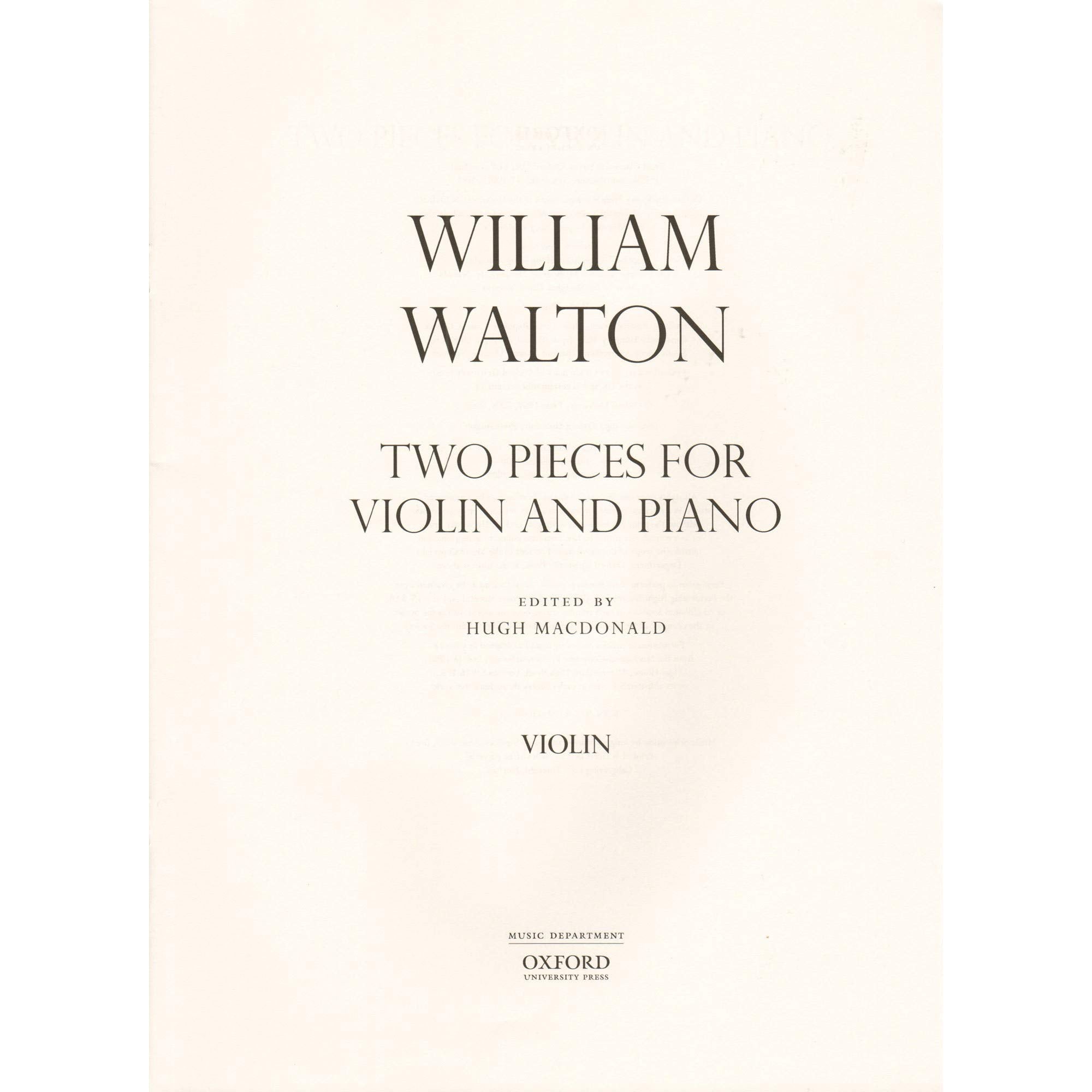 Two Pieces for Violin and Piano (William Walton Edition),Used