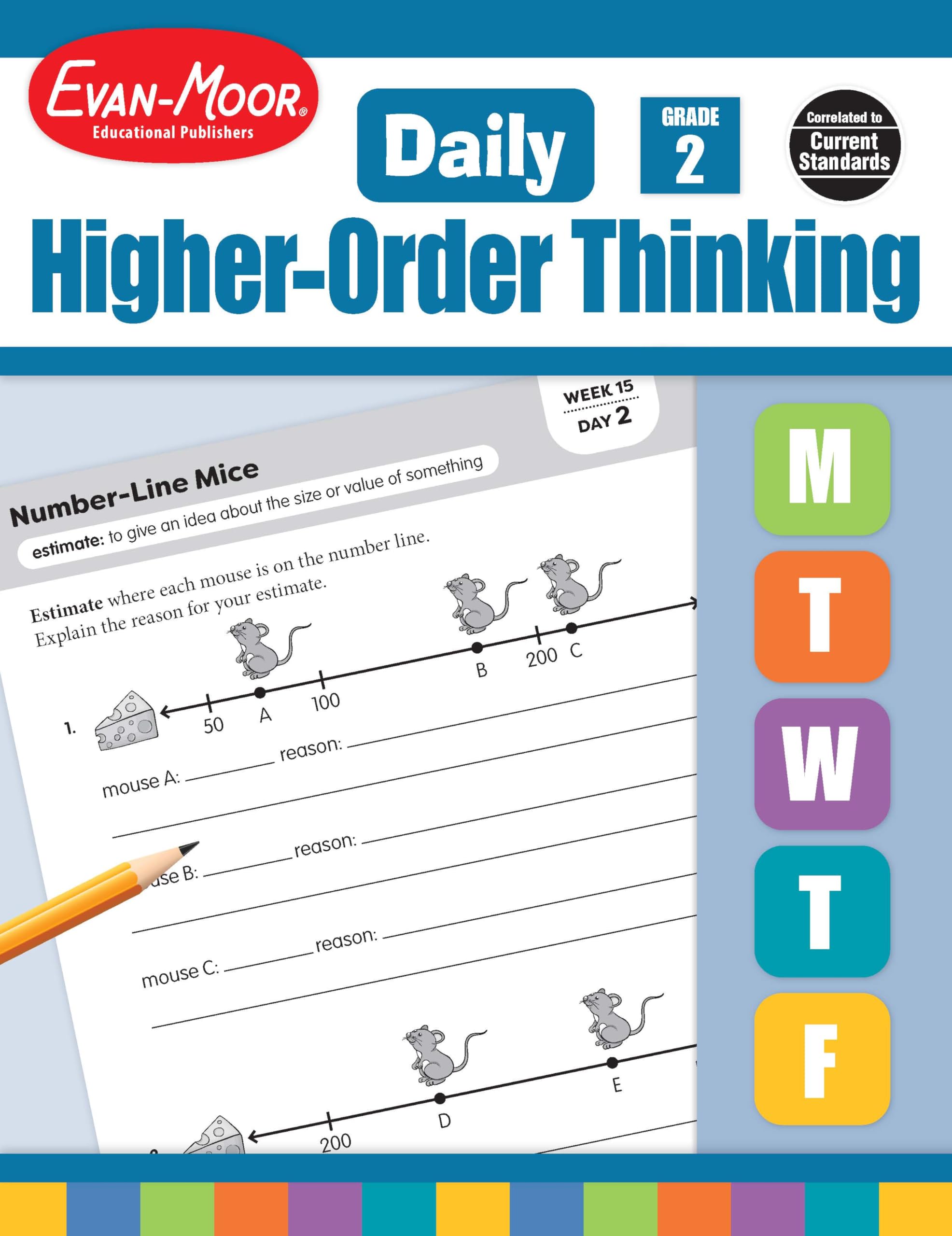 EvanMoor Daily HigherOrder Thinking, Grade 2, Homeschooling and Classroom Resource Workbook, Brainteasers, Critical Thinking, ,Used