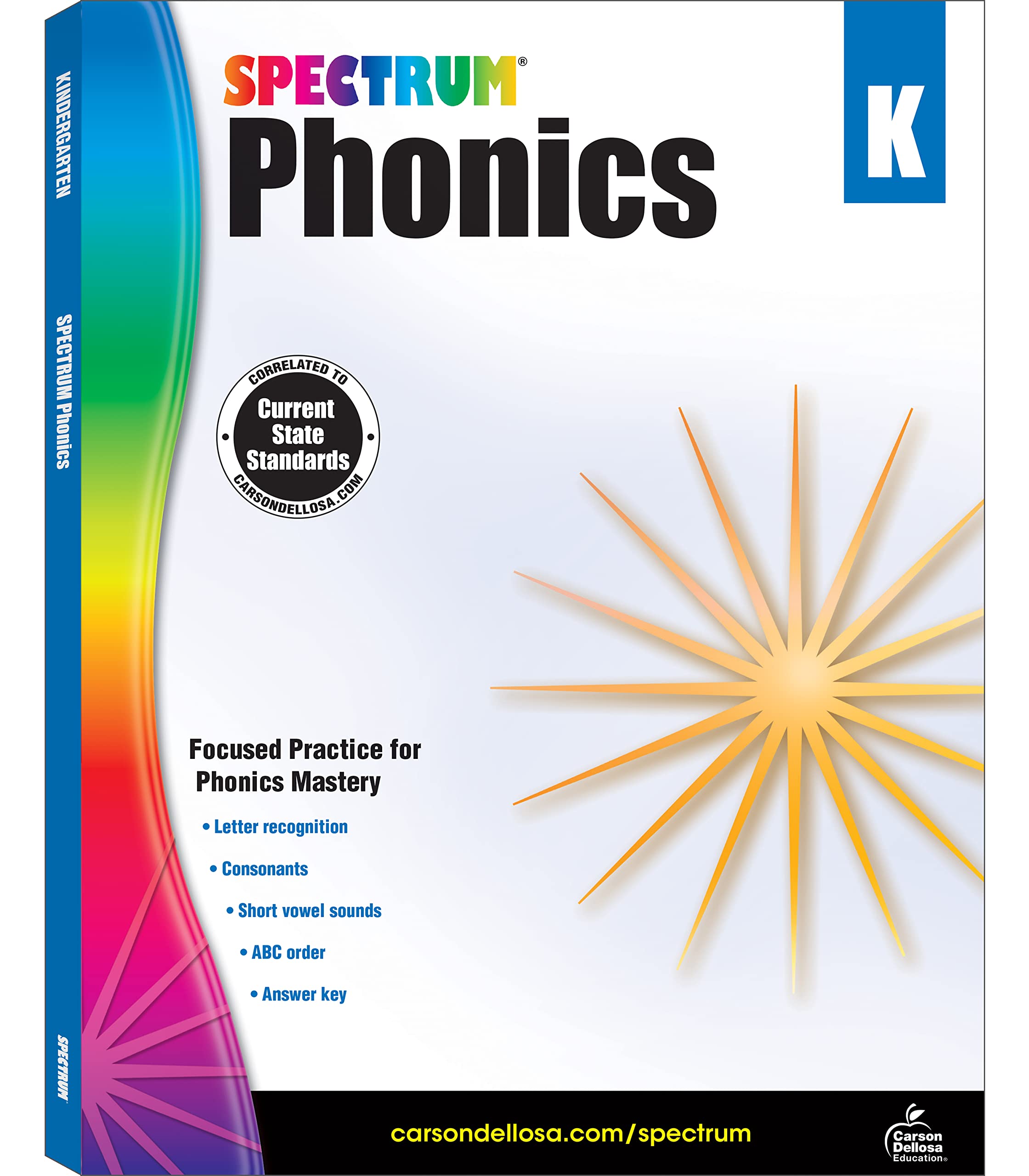 Spectrum Kindergarten Phonics Workbook, Activity Book Ages 46 Covering Alphabet Letter Recognition, Vowels, Sight Words, and Mo,New
