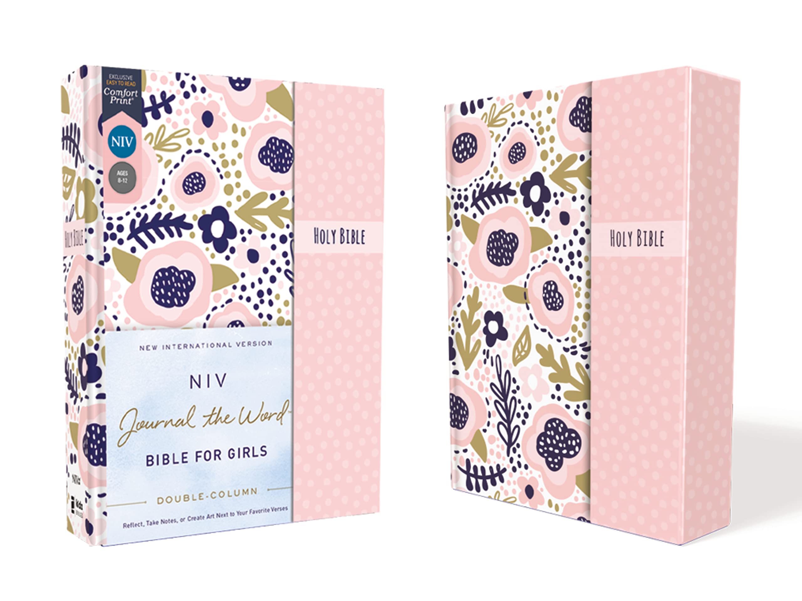 NIV, Journal the Word Bible for Girls, DoubleColumn, Hardcover, Pink, Magnetic Closure, Red Letter, Comfort Print: Reflect, Tak,New