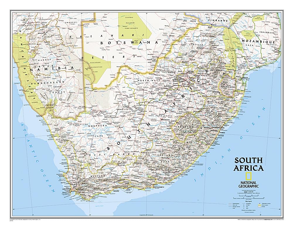 National Geographic South Africa Wall Map Classic (30.25 X 23.5 In) (National Geographic Reference Map),New