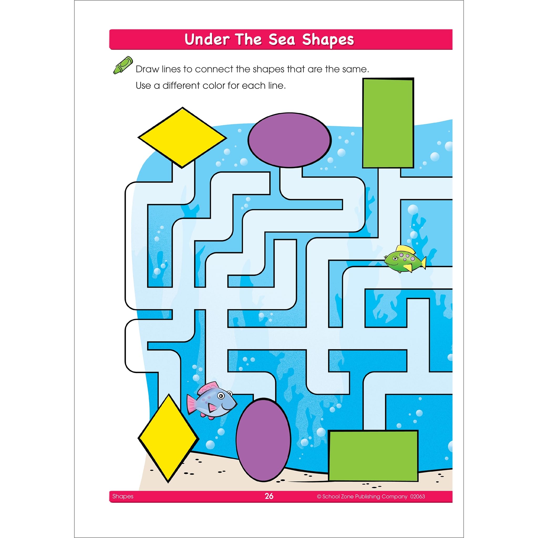 School Zone Shapes Workbook 32 Pages, Ages 3 To 5, Preschool To Kindergarten, Basic Shapes, Shape Names & Characteristics, C,Used