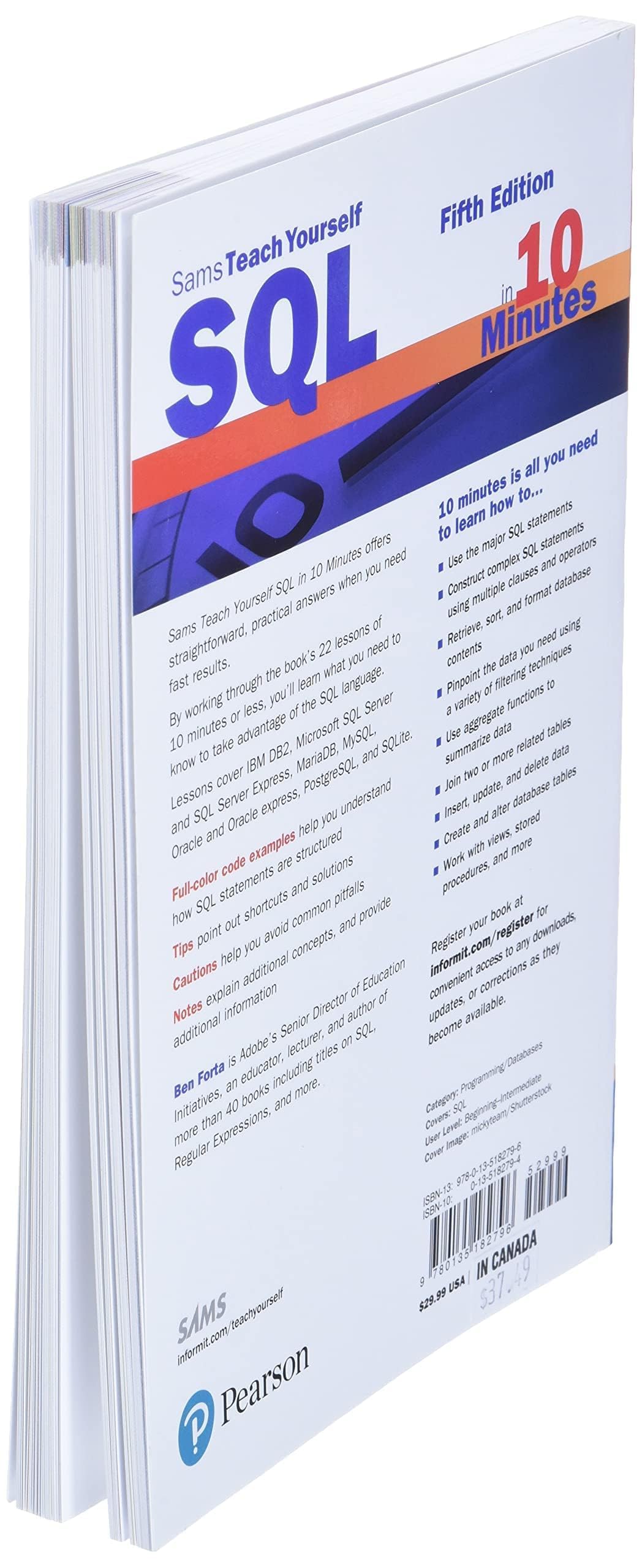 Sql In 10 Minutes A Day, Sams Teach Yourself,New