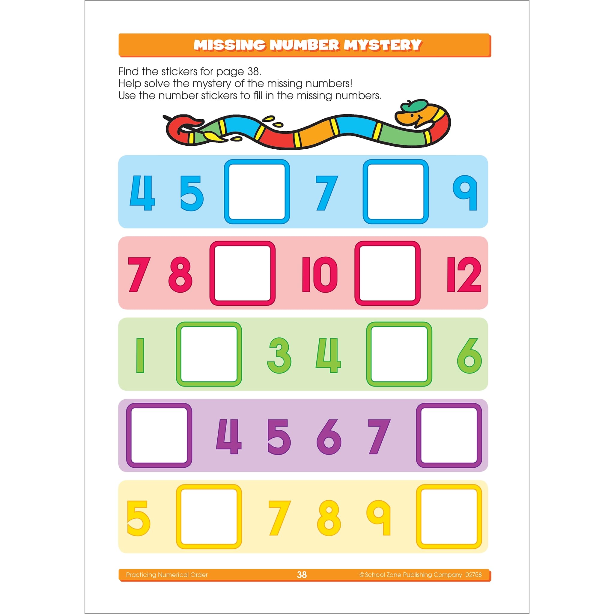 School Zone Math Stickers Workbook 64 Pages, Ages 3 to 6, Preschool to Kindergarten, 426 Stickers, Counting, Numbers 112, T,New