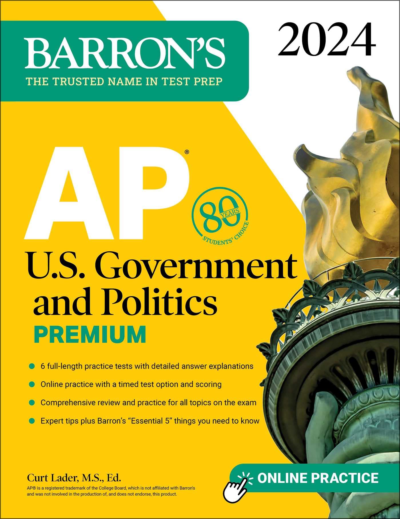 AP U.S. Government and Politics Premium, 2024: 6 Practice Tests + Comprehensive Review + Online Practice (Barron's AP Prep),Used