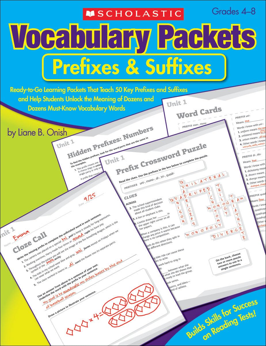 Vocabulary Packets: Prefixes & Suffixes: Readytogo Learning Packets That Teach 50 Key Prefixes And Suffixes And Help Students ,New