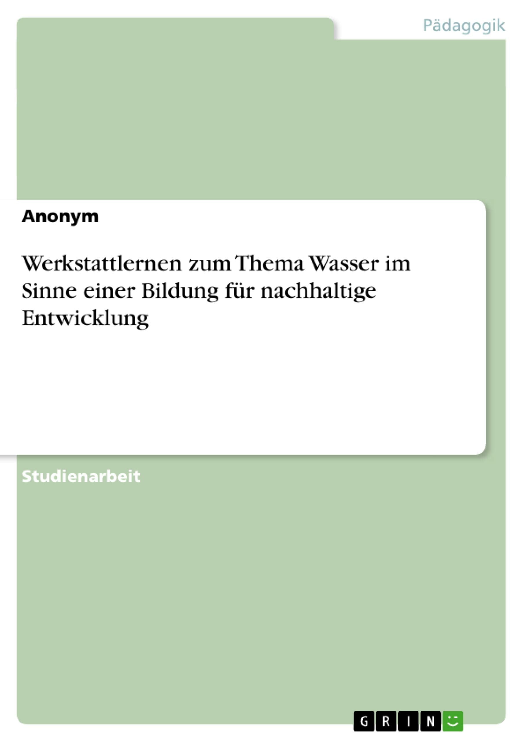 Werkstattlernen zum Thema Wasser im Sinne einer Bildung fr nachhaltige Entwicklung (German Edition),Used