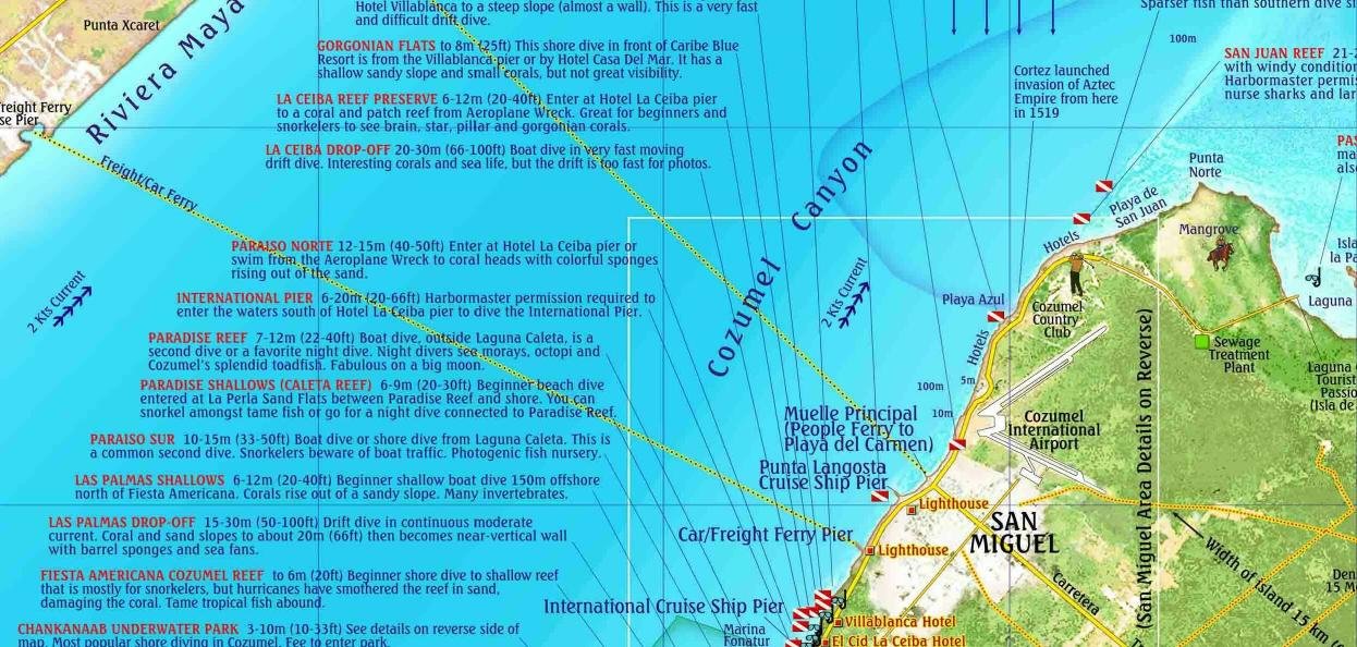 Cozumel Dive & Adventure Guide Franko Maps Waterproof Map,Used