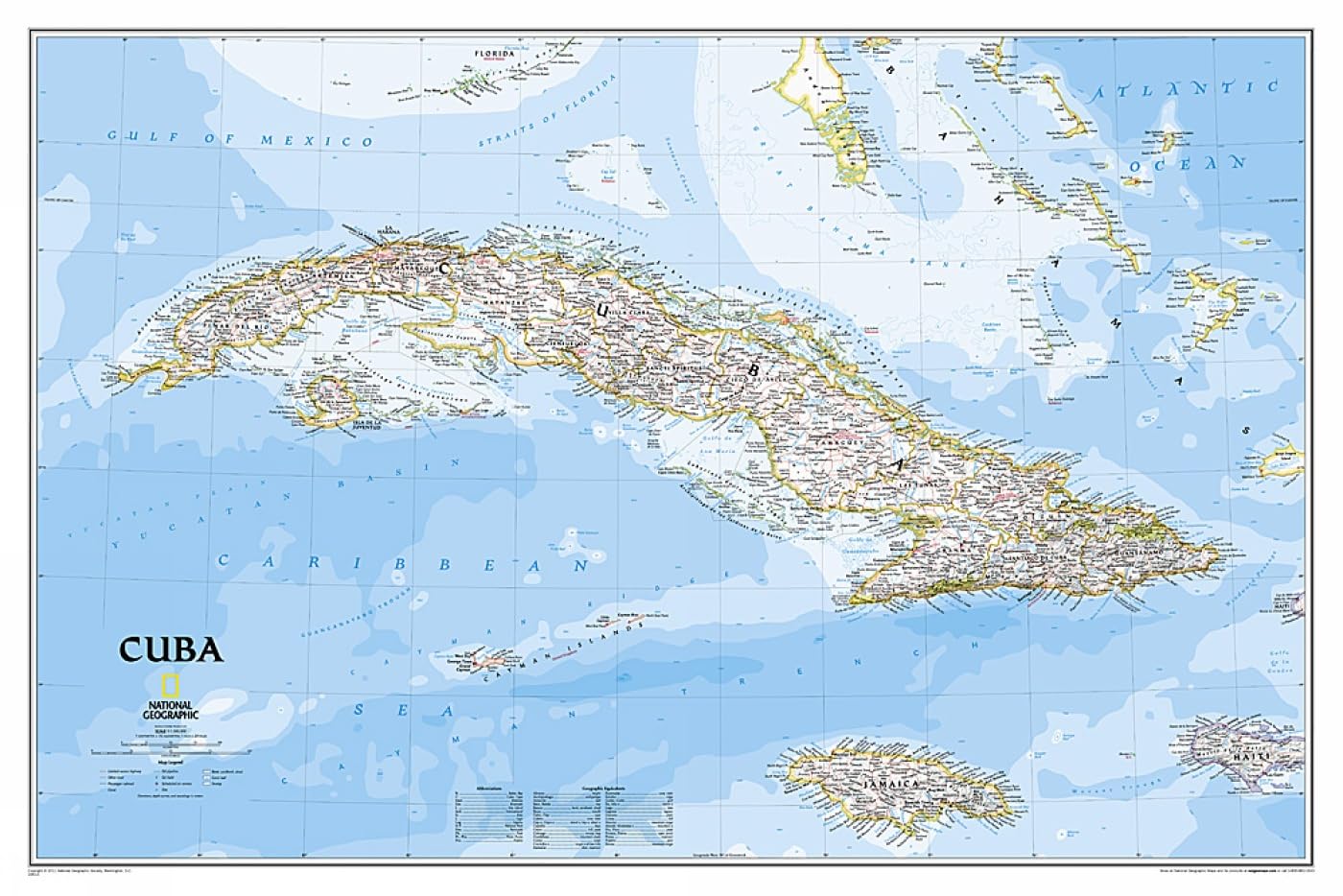 National Geographic Cuba Wall Map Classic (Poster Size: 36 x 24 in) (National Geographic Reference Map),Used