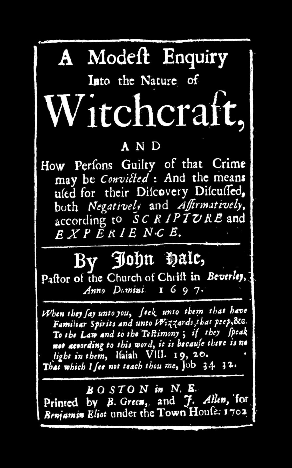 Modest Enquiry into the Nature of Witchcraft (Applewood Books),Used
