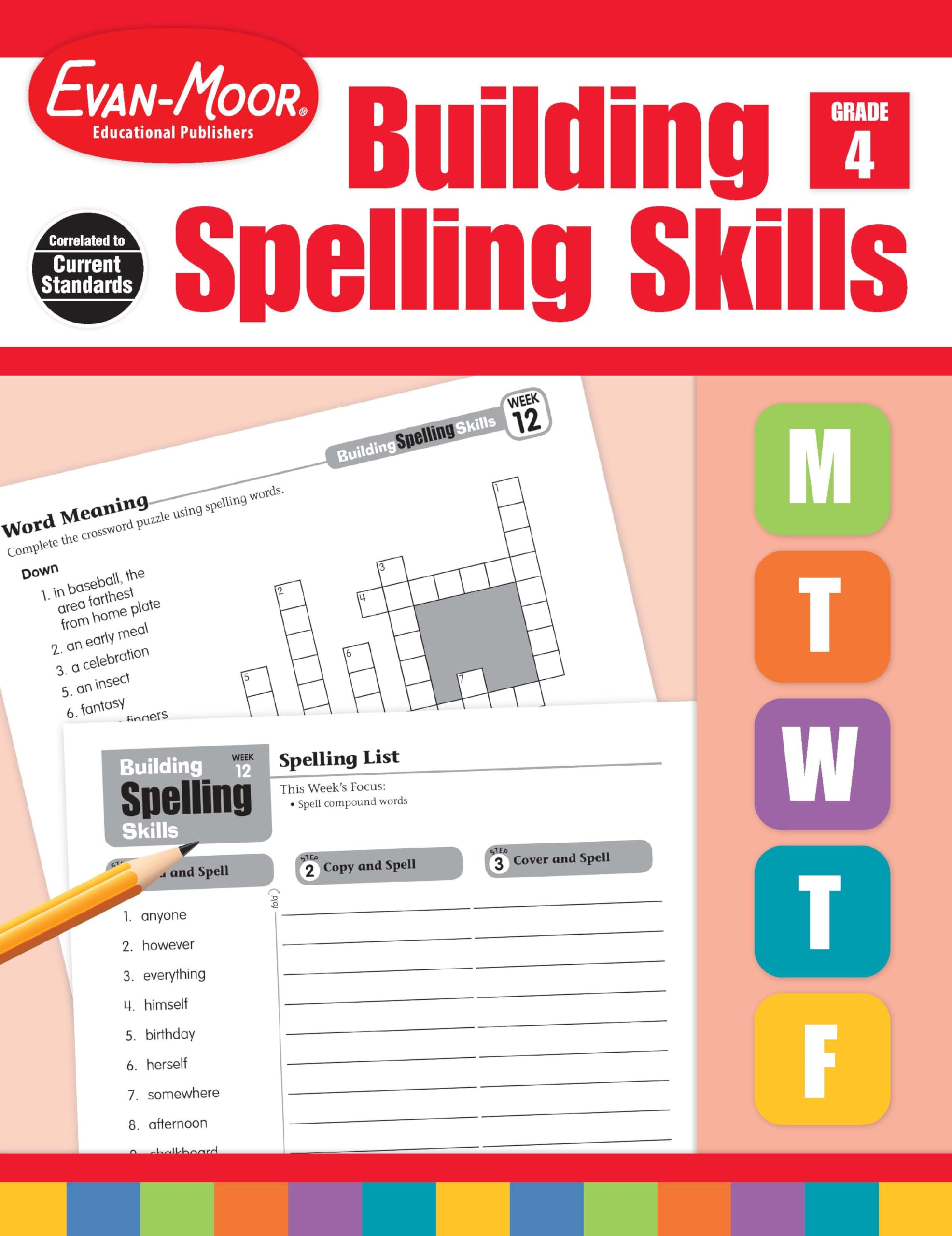 EvanMoor Building Spelling Skills, Grade 4 Homeschooling & Classroom Resource Workbook, Reproducible Worksheets, Teaching Edi,New