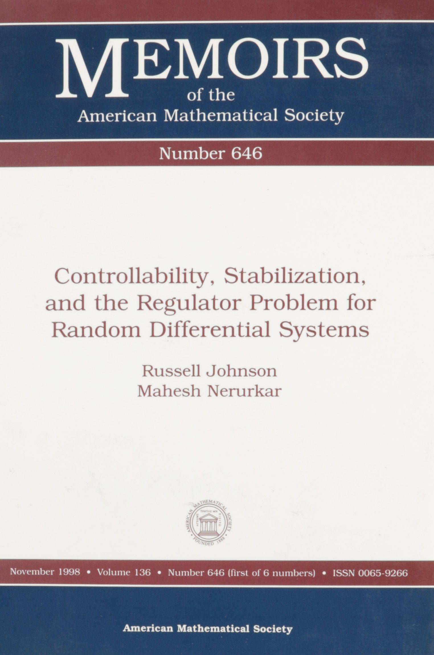 Controllability, Stabilization, and the Regulator Problem for Random Differential Systems (Memoirs of the American Mathematical ,Used