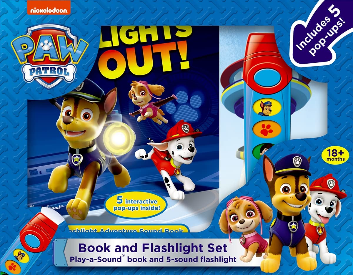 Nickelodeon PAW Patrol Chase, Marshall, Skye and More!  Light the Way! Popup Board Book and Sound Flashlight Toy Set  PI Kids,New
