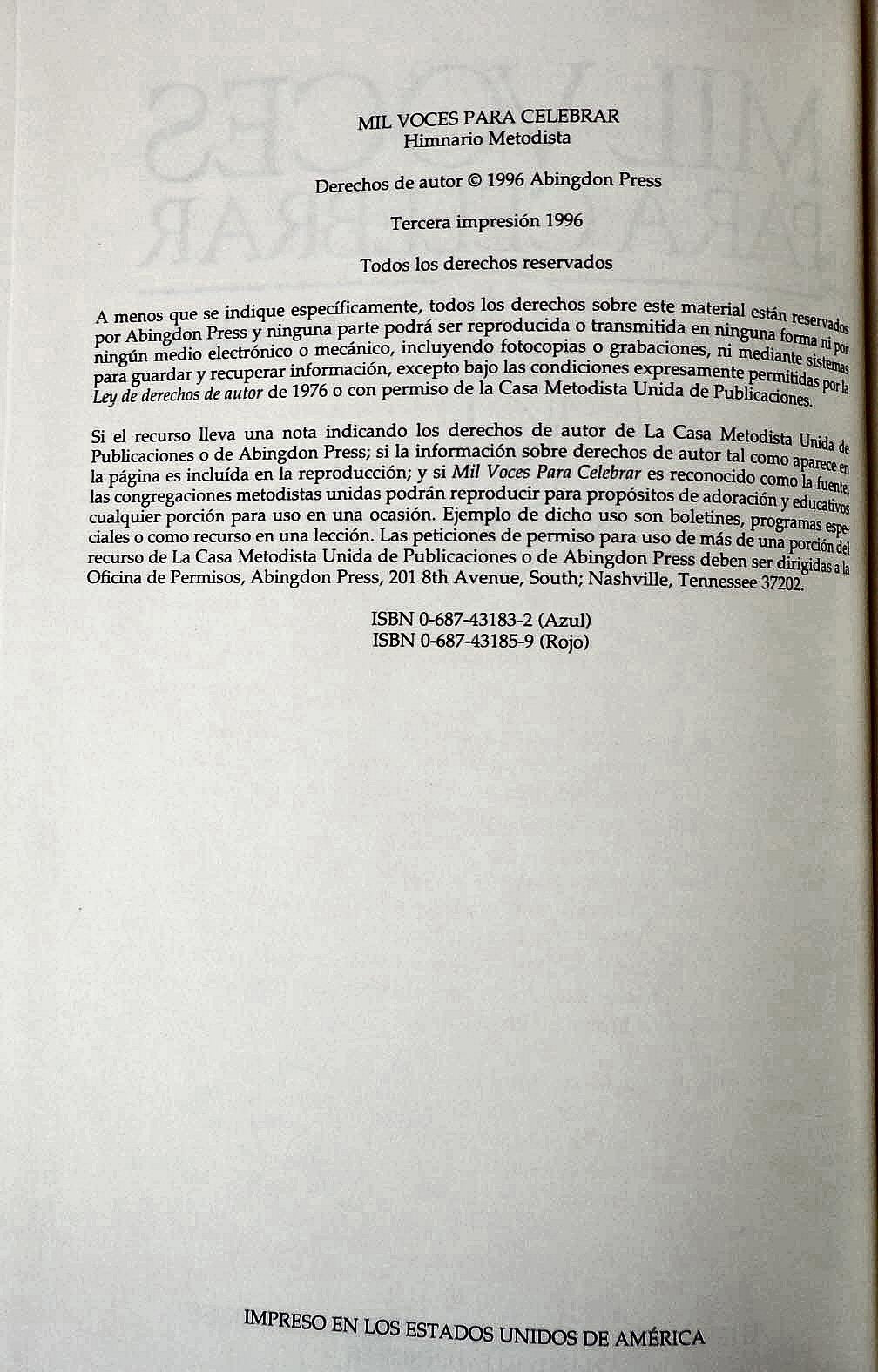 Mil Voces Para Celebrar / A Thousand Voices to Celebrate Blue Hymnal (Spanish Edition),Used