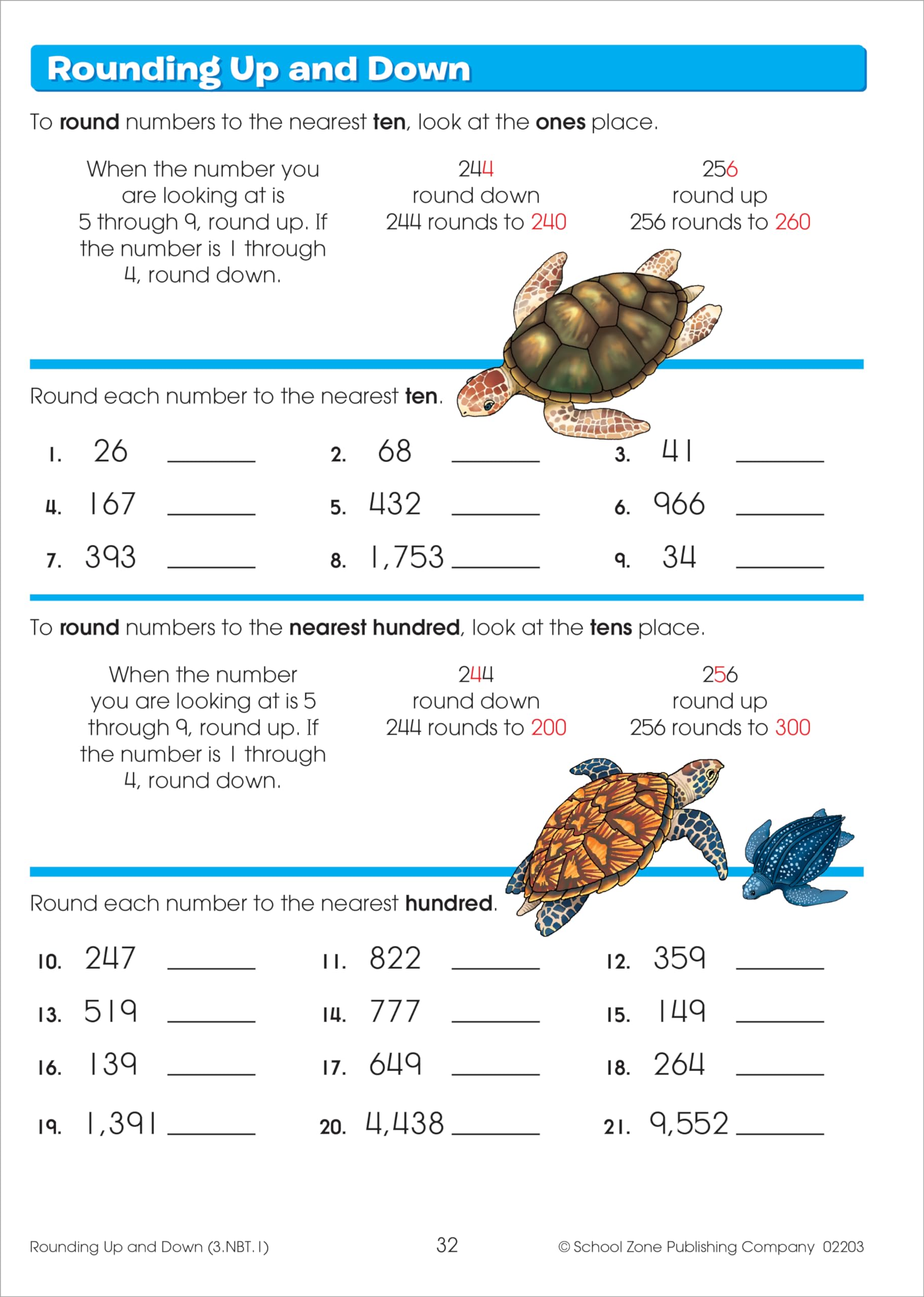 School Zone Math Basics 3 Workbook 64 Pages, Ages 8 To 9, 3Rd Grade, Multiplication, Division, Word Problems, Place Value, F,Used