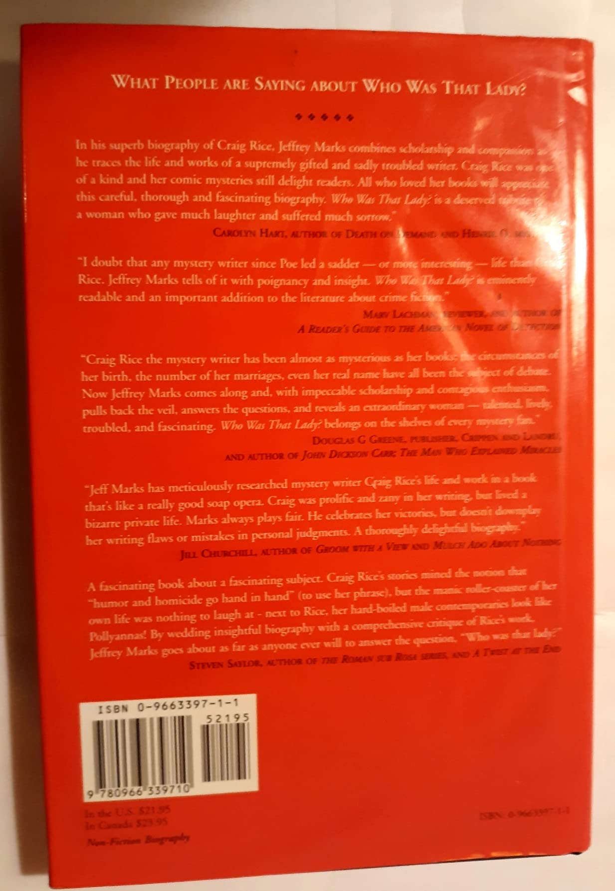 Who Was That Lady? Craig Rice: The Queen of Screwball Mystery,Used