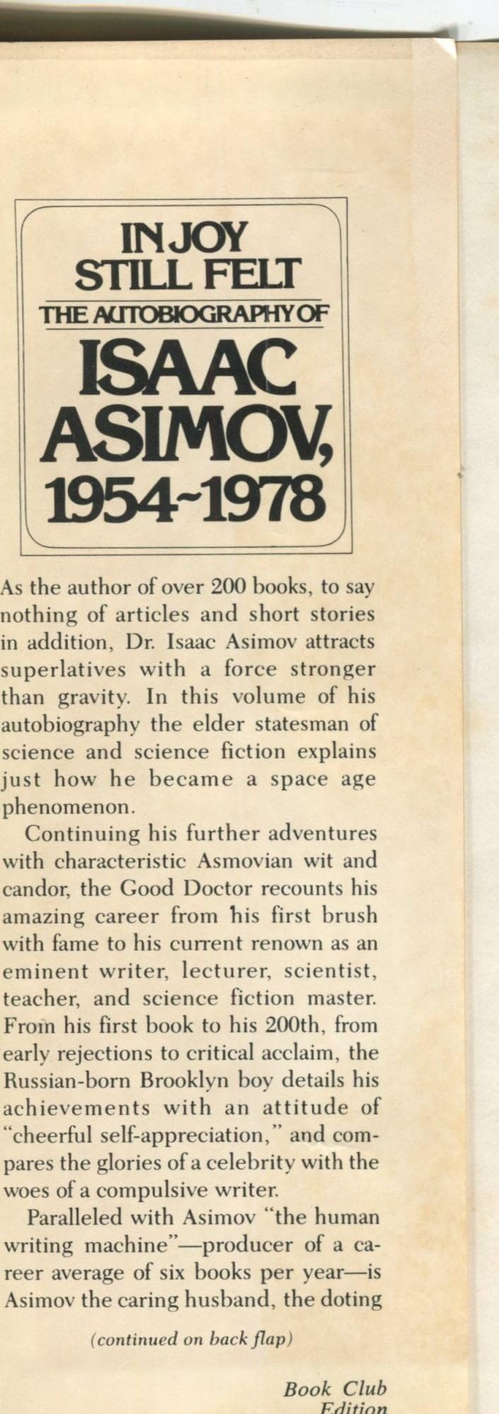 In Joy Still Felt: The Autobiography of Isaac Asimov 19541978,Used