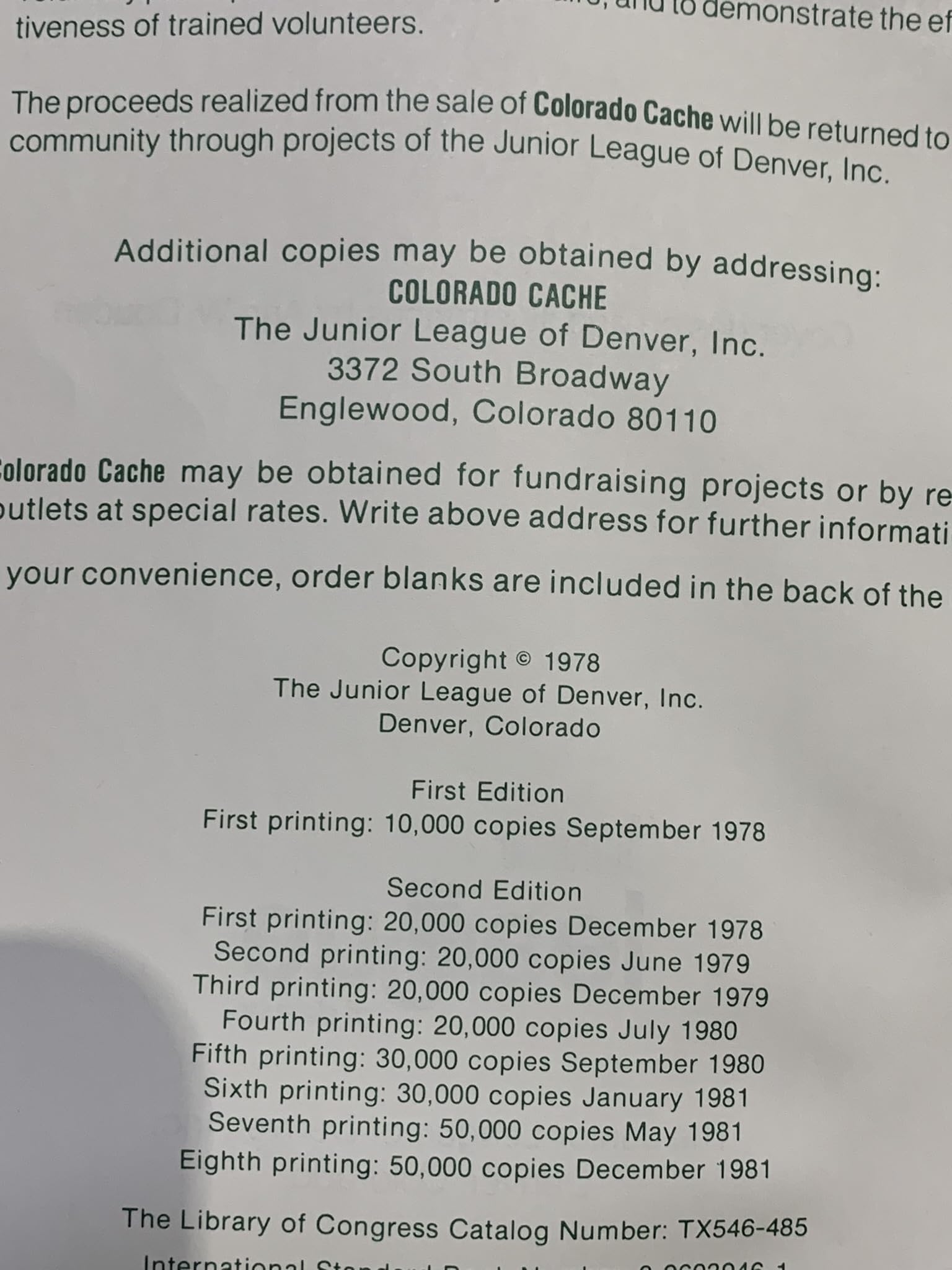 Colorado Cache Cookbook: A Goldmine of Recipes,Used