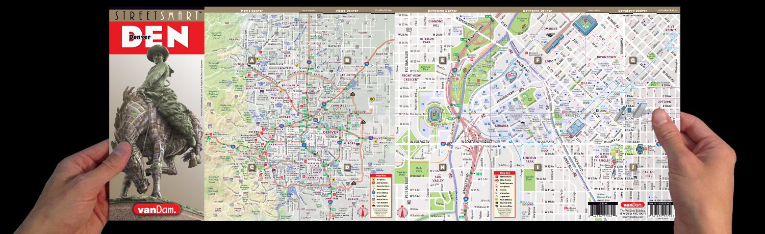 StreetSmart Denver by VanDam Laminated pocket size Center City Street Map to Denver, CO with all attractions, sights, museums,,Used