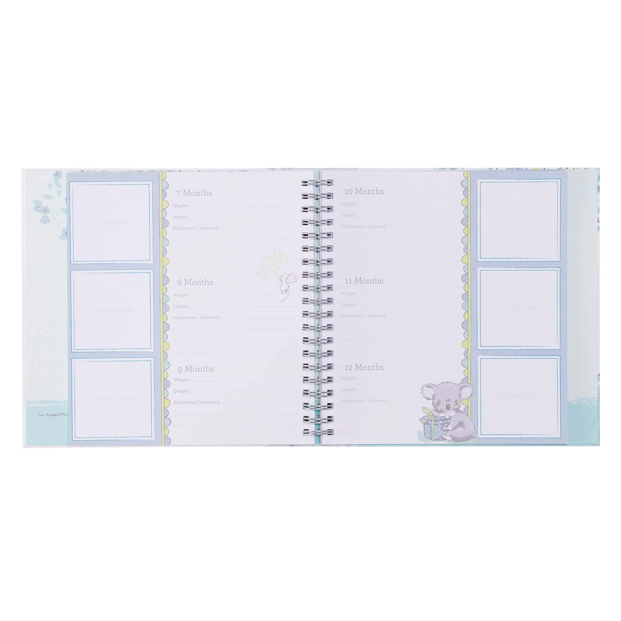 Christian Art Gifts Boy Baby Book of Memories Blue Keepsake Photo Album Our Baby Boy's First Year Memory Book Baby Book with Bib,Used