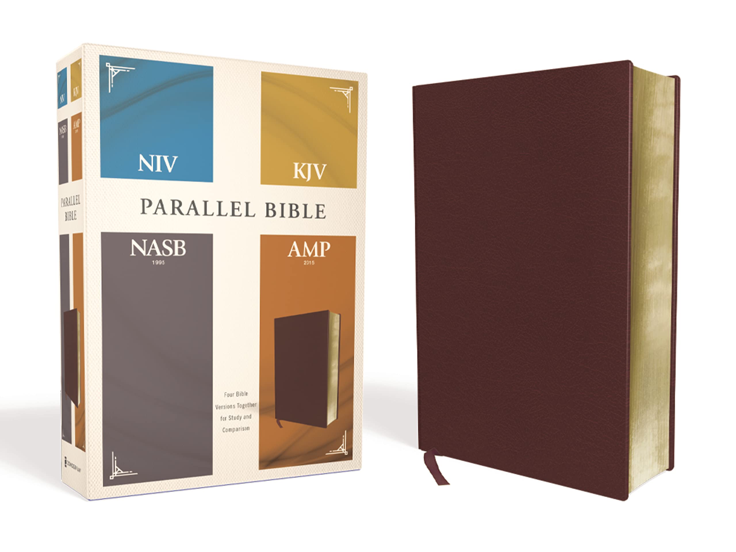 NIV, KJV, NASB, Amplified, Parallel Bible, Bonded Leather, Burgundy: Four Bible Versions Together for Study and Comparison,New