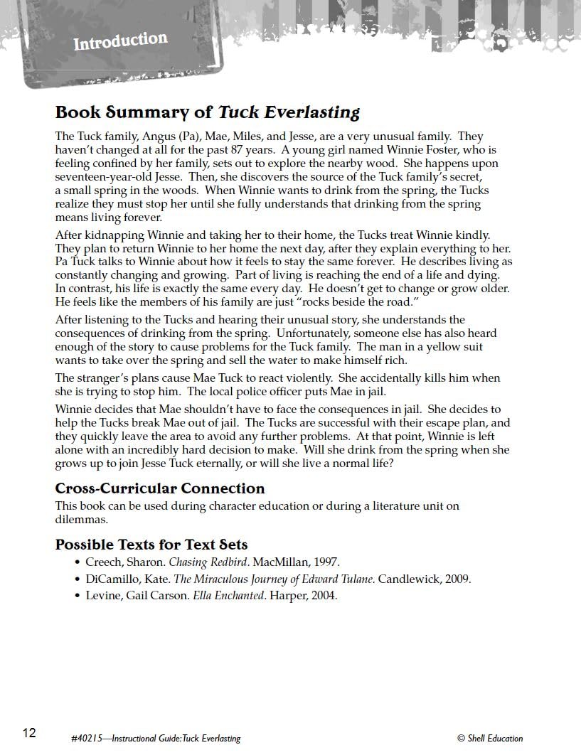 Tuck Everlasting: An Instructional Guide for Literature Novel Study Guide for 4th8th Grade Literature with Close Reading and ,Used