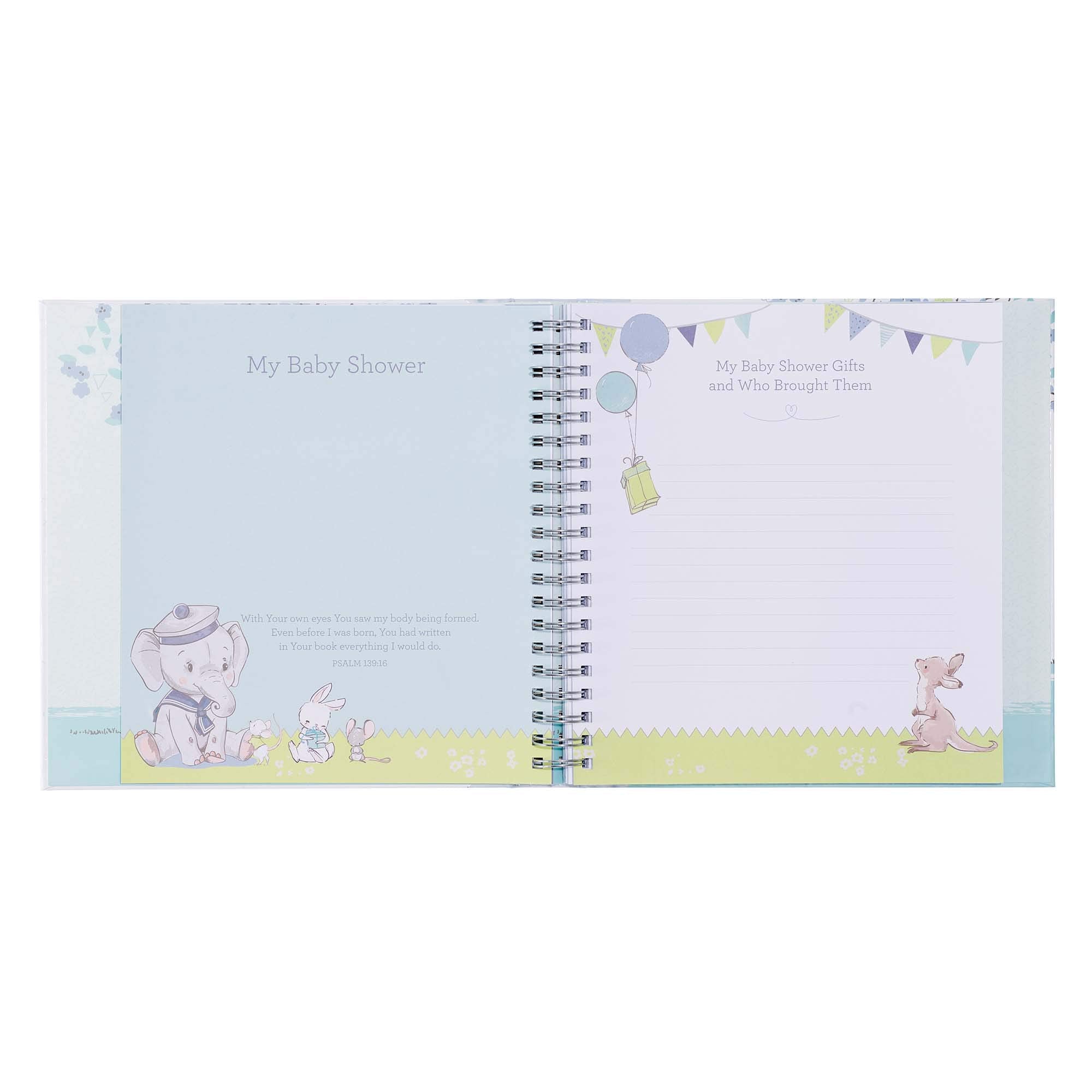 Christian Art Gifts Boy Baby Book of Memories Blue Keepsake Photo Album Our Baby Boy's First Year Memory Book Baby Book with Bib,Used